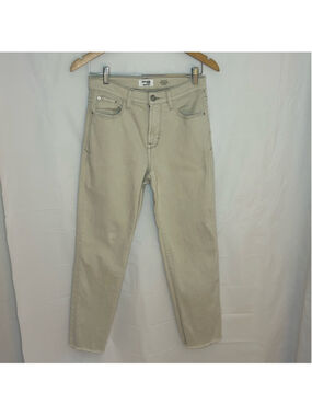 Kensie beige jeans vintage luxe size 4 high rise slim straight cut off hem